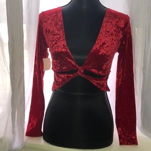 Red velvet long sleeve crop top